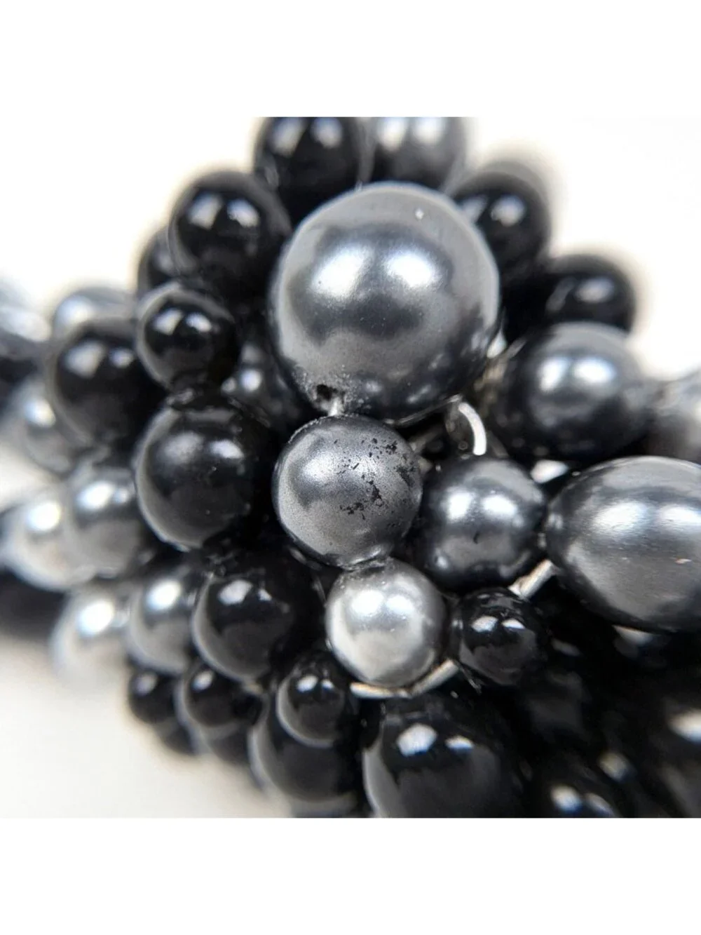Chanel Necklace CC Logo Faux Pearl Metal Black Silver
